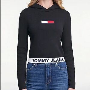 Tommy Jeans Black Flag Crop Sweater Hoodie